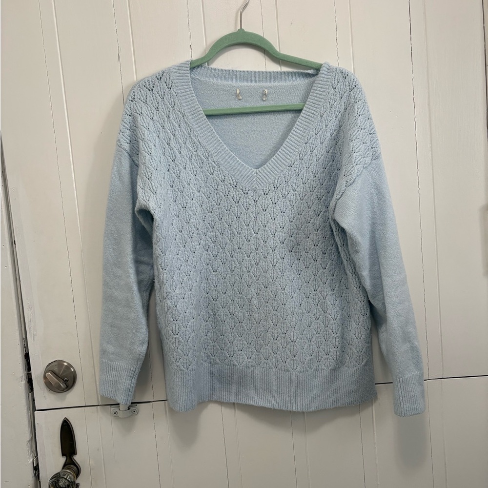 Light Blue V-Neck Women's Sweater